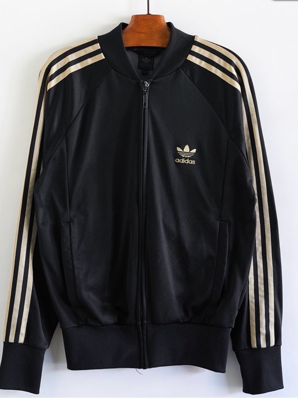 adidas Black Track Jacket with White Stripes